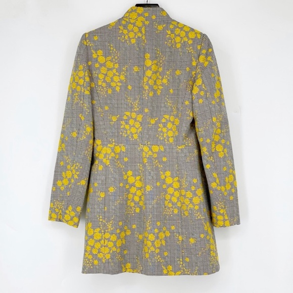 ZARA FLORAL YELLOW & PLAID GREY INVERTED
LAPEL FROCK COAT JACKET WOMEN Sz: XL - Picture 5 of 9